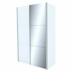 BAUHAUS Express Möbel Schwebetürenschrank Stars B X T X H: 150 X 68 X 236 Cm, Farbe Griff: Aluminiumfarben, Farbe Front: Weiß/Spiegel, Farbe Korpus: Weiß