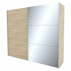 BAUHAUS Express Möbel Schwebetürenschrank Stars B X T X H: 250 X 68 X 216 Cm, Farbe Griff: Aluminiumfarben, Farbe Front: Eiche Sonoma/Spiegel, Farbe Korpus: Eiche Sonoma