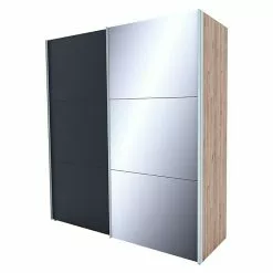 BAUHAUS Express Möbel Schwebetürenschrank Swift B X T X H: 200 X 68 X 216 Cm, Mit Spiegel, Mit Zubehör, Farbe Front: Basalt, Farbe Korpus: Eiche Jackson