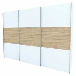 BAUHAUS Express Möbel Schwebetürenschrank Stars B X T X H: 300 X 68 X 216 Cm, Farbe Griff: Aluminiumfarben, Farbe Front: Weiß/Eiche Sonoma, Farbe Korpus: Weiß