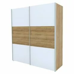 BAUHAUS Express Möbel Schwebetürenschrank Stars B X T X H: 200 X 68 X 236 Cm, Farbe Griff: Aluminiumfarben, Farbe Front: Weiß/Eiche Riviera, Farbe Korpus: Eiche Riviera