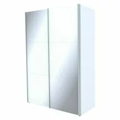 BAUHAUS Express Möbel Schwebetürenschrank Stars B X T X H: 150 X 68 X 216 Cm, Farbe Griff: Aluminiumfarben, Farbe Front: Weißglas, Farbe Korpus: Weiß