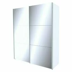 BAUHAUS Express Möbel Schwebetürenschrank Stars B X T X H: 200 X 68 X 216 Cm, Farbe Griff: Aluminiumfarben, Farbe Front: Weißglas/Spiegel, Farbe Korpus: Weiß