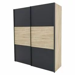 BAUHAUS Express Möbel Schwebetürenschrank Stars B X T X H: 200 X 68 X 236 Cm, Farbe Griff: Graphitfarben, Farbe Front: Graphit/Sonoma Eiche, Farbe Korpus: Sonoma Eiche