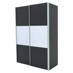 BAUHAUS Express Möbel Schwebetürenschrank Stars B X T X H: 150 X 68 X 216 Cm, Farbe Griff: Alufarben, Farbe Front: Graphit/Weiß, Farbe Korpus: Graphit